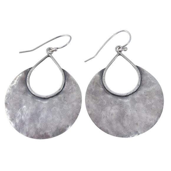 Estate Silpada Sterling Silver 925 Hammered Disc Dangle Earrings - Picture 4 of 8